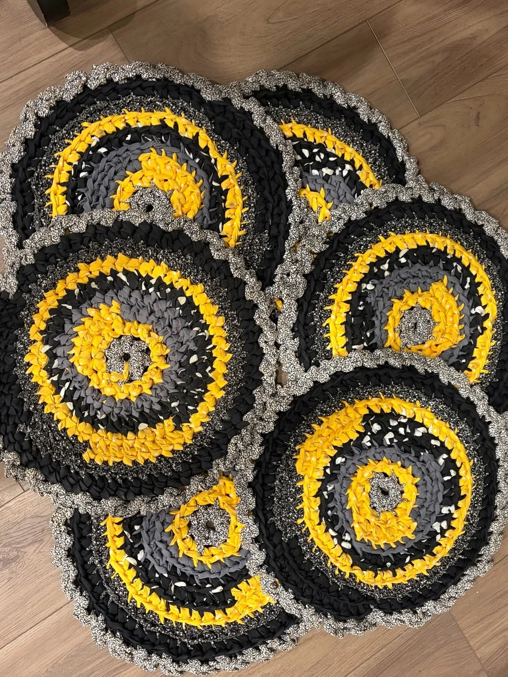 Handmade Yellow, Black & Gray Crochet Round Placemats 18”